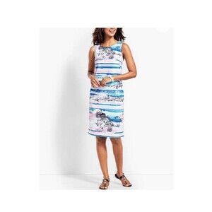 Talbots Summer Sheath Dress Beach Nautical Shells Light House 100% Cotton Sz L